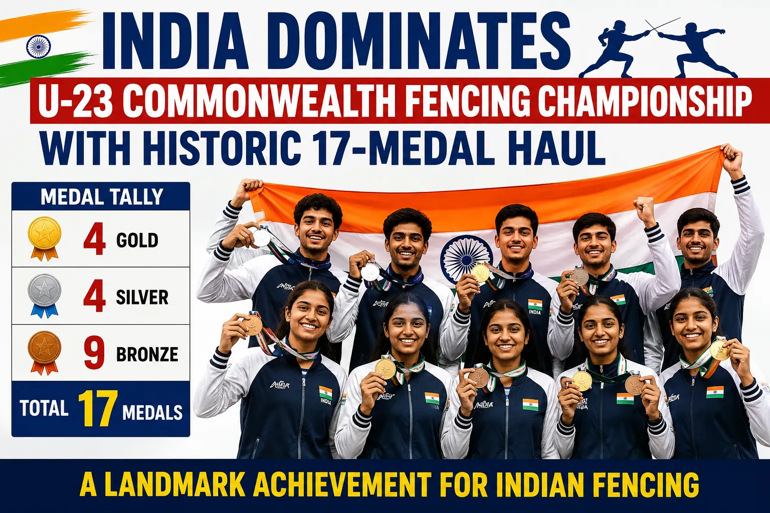 INDIA DOMINATES U-23 COMMONWEALTH FENCING CHAMPIONSHIP WITH HISTORIC 17-MEDAL HAUL
