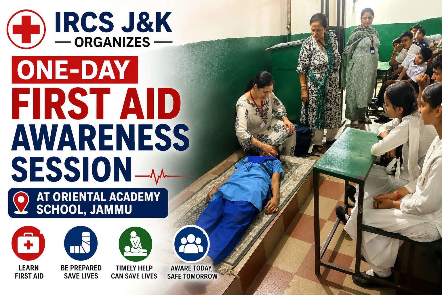 IRCS J&K Organizes One-Day First Aid Awareness Session at Oriental Academy School, Jammu