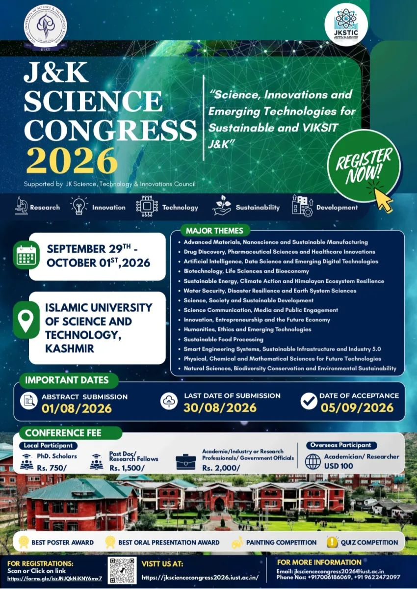 IUST to Host J&K Science Congress 2026, Invites Researchers and Academicians