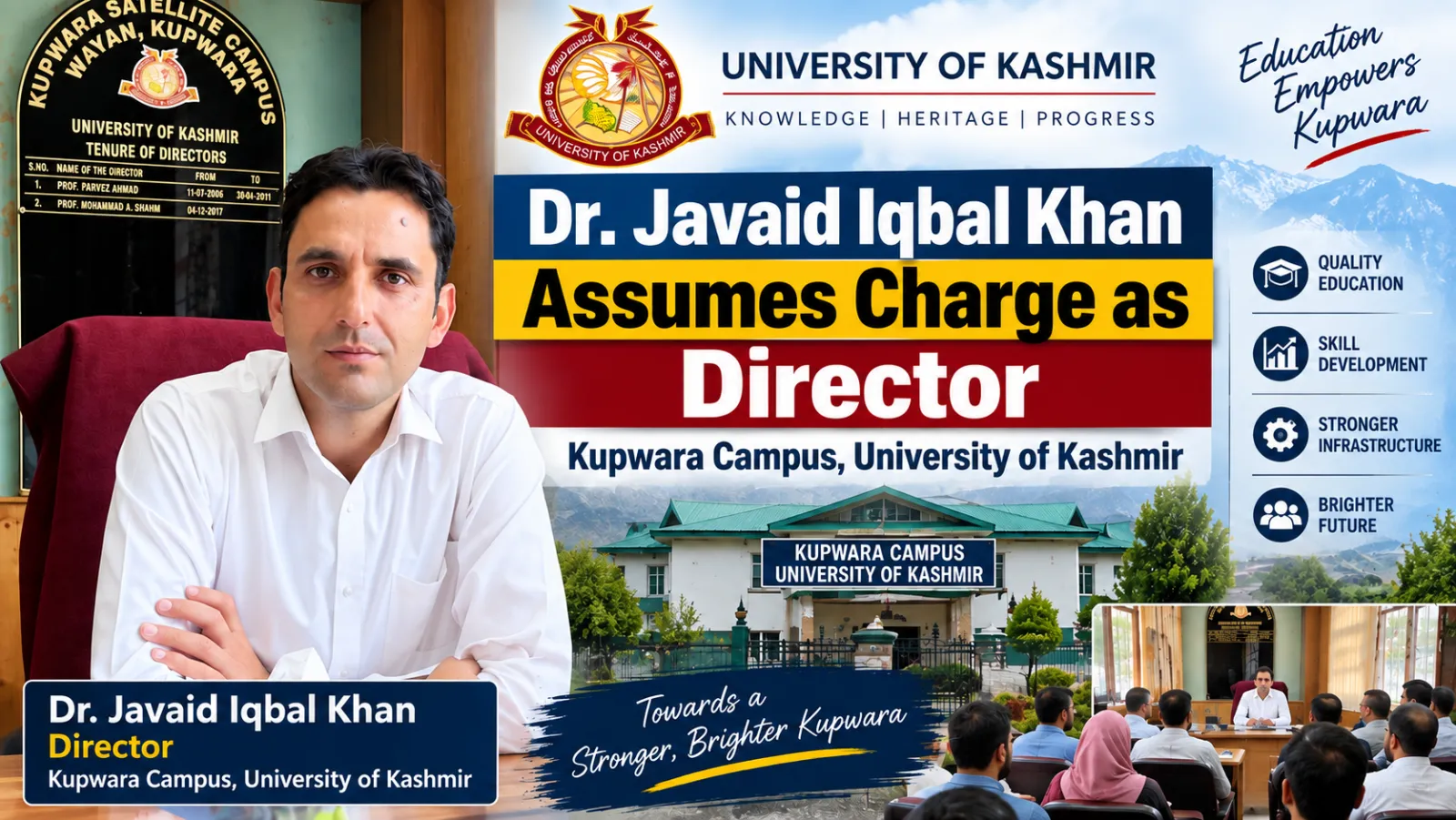 Dr. Javaid Iqbal Khan Assumes Charge as Director, Kupwara Campus, University of Kashmir
