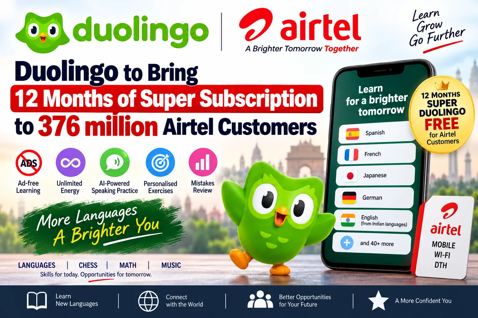 Duolingo to Bring 12 Months of Super Subscription to 376 million Airtel Customers